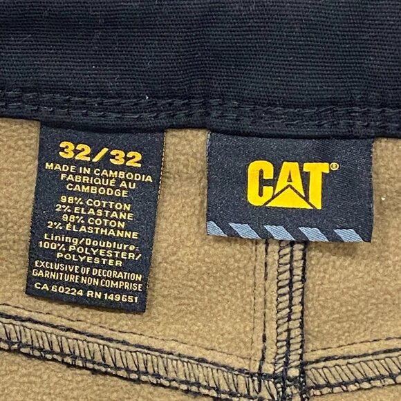 CAT Caterpillar Work Pants Mens 32 x 32 Black Canvas Fleece Lined Insulated - Picture 6 of 12